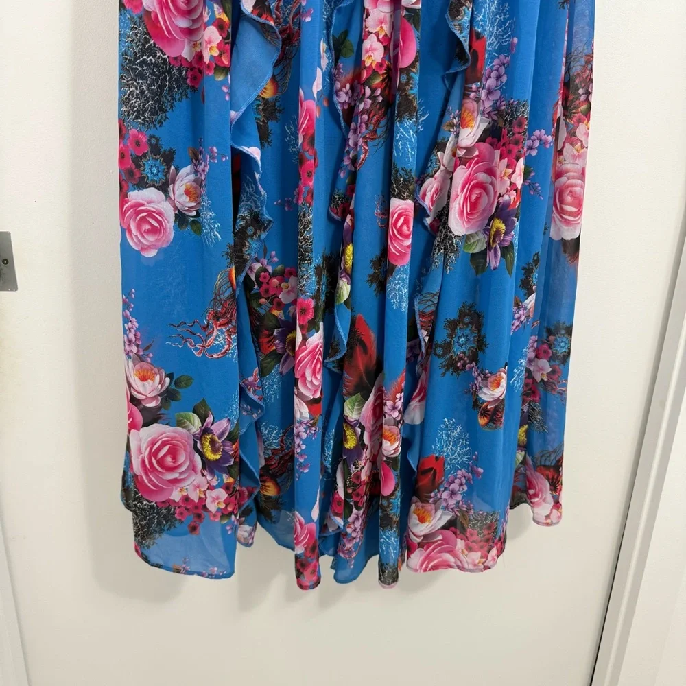 Boston Proper Blue Floral Ruffle Maxi Dress 8 Easter Spring Preppy Cottagecore - Picture 5 of 13